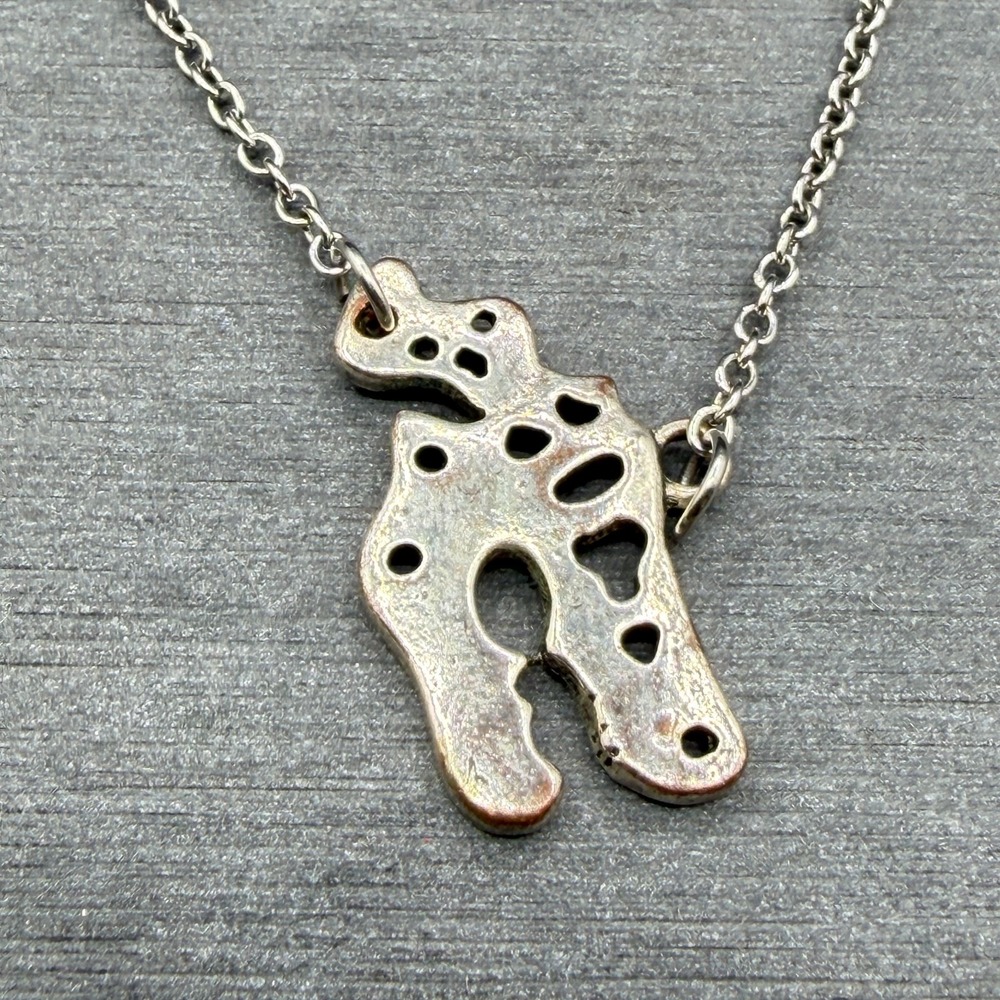 Silver Tone Abstract Cutout Pendant Necklace Gothic Organic Modernist Statement